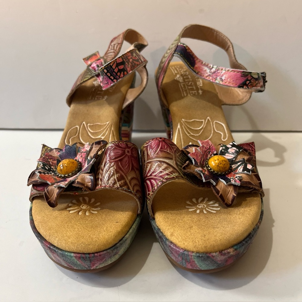 L'ARTISTE SPRING STEP LELANIE Leather Floral Platform Heels Slingback Sandal 39 - Picture 13 of 16